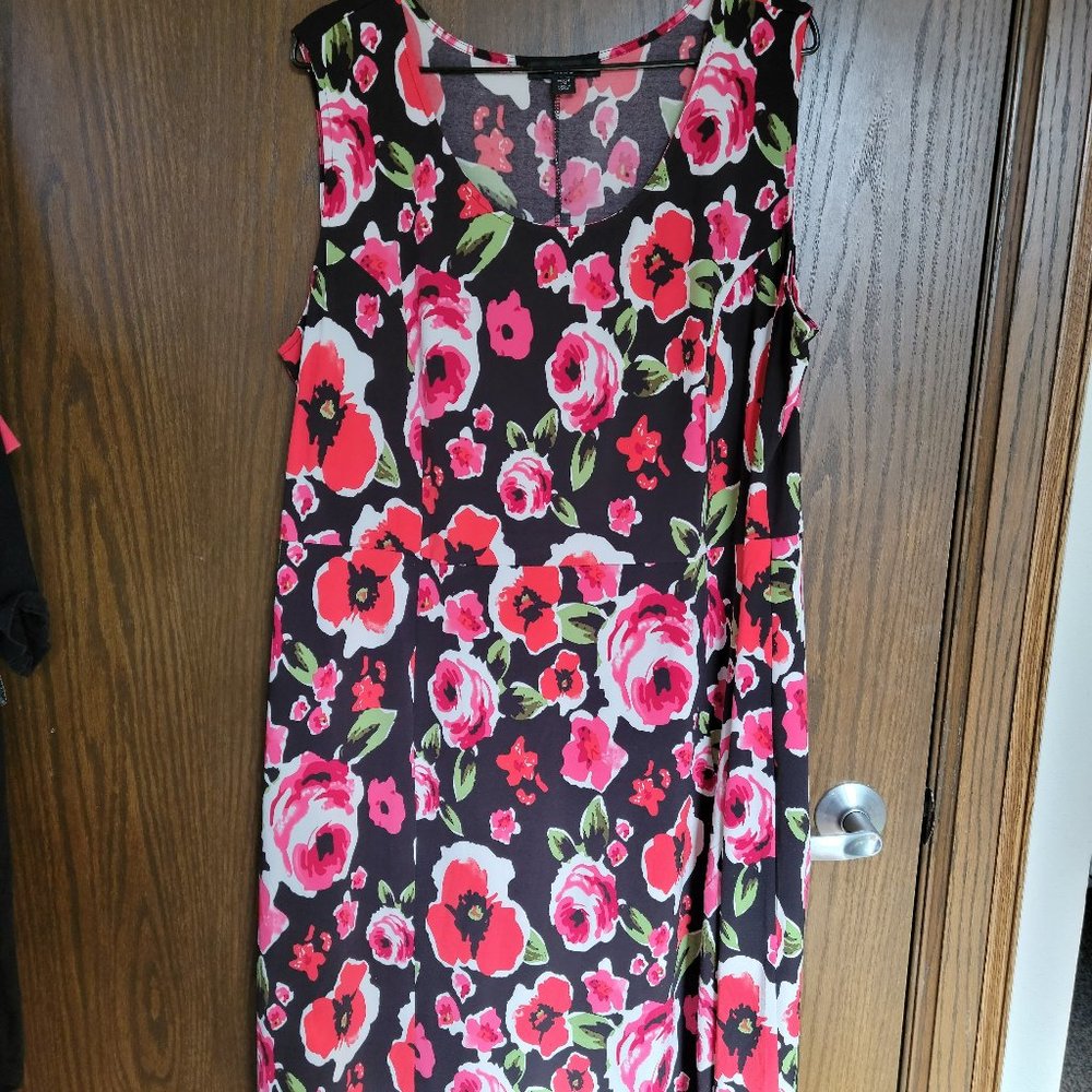 Ellos Red Floral Sleeveless Swing Dress 1X